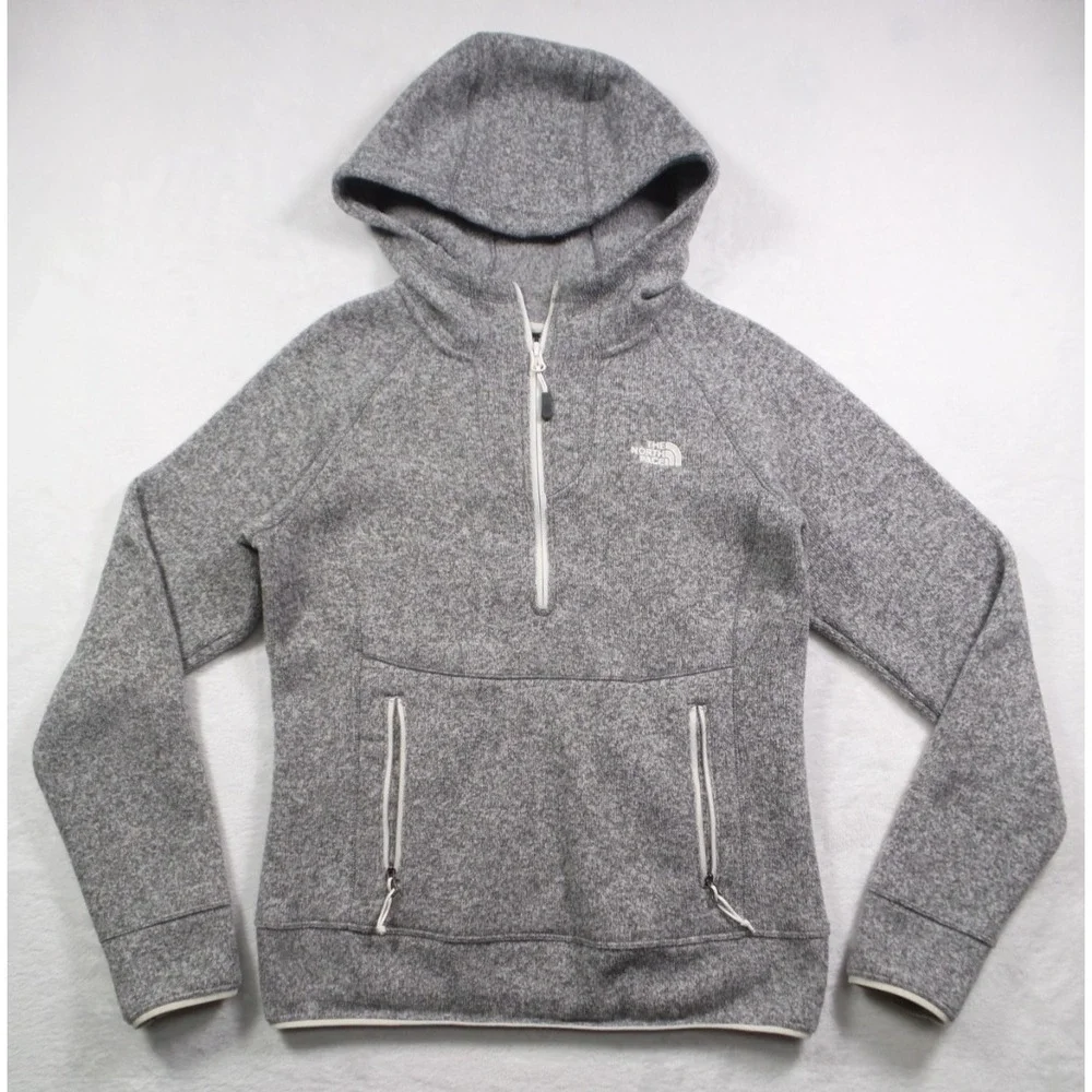 The North Face Sweatshirt Womens Size Small Gray Hooded TKA Glacier Half Zip - Picture 1 of 12